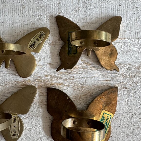 Mixed Set of Six Vintage Brass Butterfly Napkin Ring Holders - Picture 9 of 10